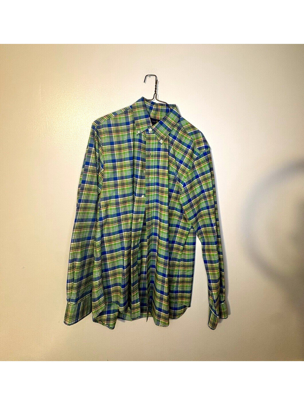 Ralph Lauren Men's Blue/Green/Yellow Plaid Button-Up Point Collar Shirt M